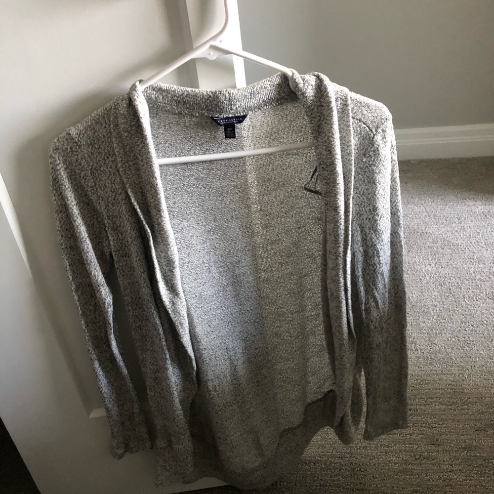 grey cardigan